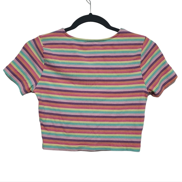ShowPo Pastel Striped Short Sleeve Crop Top – Size 2 - Picture 2 of 4